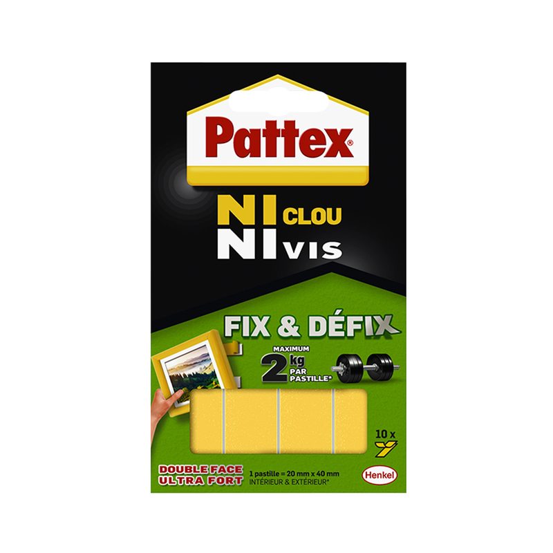 Pattex Pastilles adhésives DOUBLE FACE FIX & DEFIX 2 KG - 4MURS