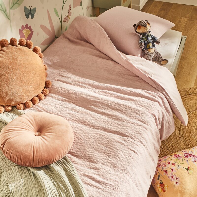Tapis d'éveil en gaze de coton - rose moyen uni avec decor